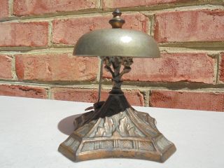 Unusual Antique Vintage Cast Iron & Metal Hotel Front Desk Counter Top Tap Bell 3