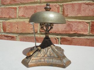 Unusual Antique Vintage Cast Iron & Metal Hotel Front Desk Counter Top Tap Bell 4