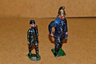 Antique Lead Fireman Toy Soldier With Axe & Policeman Figure C1920 