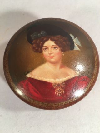 Vintage Miniature Hand Painted Portrait On A Wood Trinket Box,  Signed And Dated