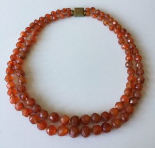 Antique Art Deco Natural Carved Faceted Carnelian Bead Necklace 66g