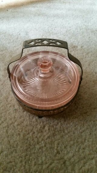 Antique Vintage Pink Depression Covered Glass Butter,  Candy,  Cheese Dish