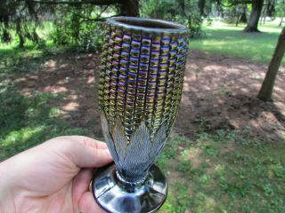 Northwood Antique Carnival Art Glass Corn Vase Stalk Base Purple Spectacular