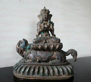 Very Rare Chinese Antique Lacquer Gilt Bronze Bodhisattva Figure