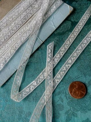 Thin Tiny French Antique Lace Valenncia Val Trim 4.  5 Yards Dolls Insertion