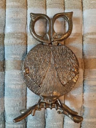 Vintage Sewing Scissor Owl Teal Pin Cushion Brass 2