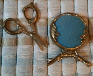 Vintage Sewing Scissor Owl Teal Pin Cushion Brass 3
