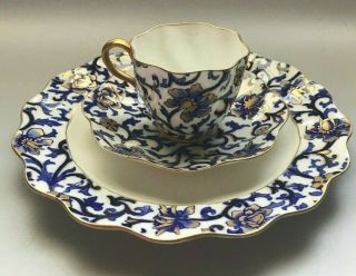 Antique Coalport Fine Bone China Victorian Trio Mandarin Cup Saucer Plate Blue
