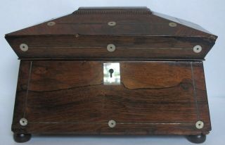Antique Rosewood Tea Caddy With Mother Of Pearl