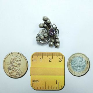 Quality Antique Art Deco Silver,  Amethyst & Pearl Insect Bug Bee Brooch / Pin