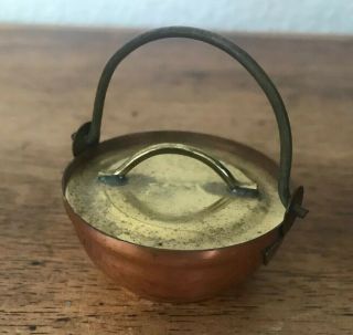 Dollhouse Miniatures Vintage Copper And Brass Cookware,  Pot With Lid