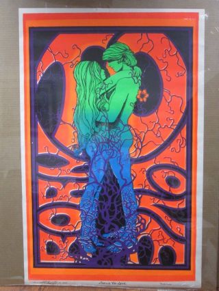 Large Vintage Black Light Poster 1971 Born To Love Inv G946