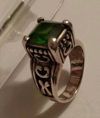 Vintage Ornate Signed Sterling Silver 925 Ring - Faceted Green Stone Size 5.  5