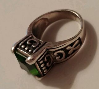 Vintage Ornate Signed Sterling Silver 925 Ring - Faceted Green Stone Size 5.  5 2