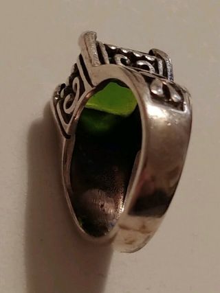 Vintage Ornate Signed Sterling Silver 925 Ring - Faceted Green Stone Size 5.  5 3