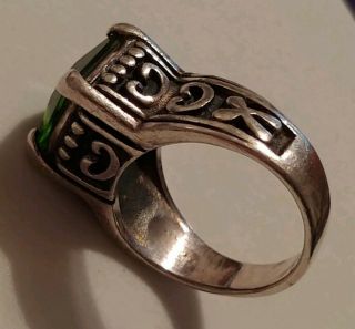 Vintage Ornate Signed Sterling Silver 925 Ring - Faceted Green Stone Size 5.  5 4