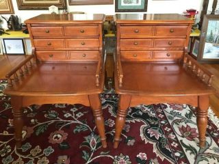 2 Vintage Cushman Colonial Lamp Maple End Tables With Drawers
