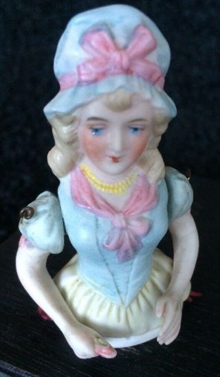 Antique Porcelain Half Doll With Moveable Arms Germany Pin Cushion