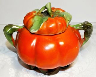 Tomato Sugar Bowl Royal Bayreuth Antique Covered Box Majolica Bavaria Porcelain