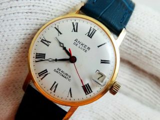 Anker De Luxe Automatic 25 R.  Eta 2783 Vintage Gold Plated Swiss Mens Watch 70s.