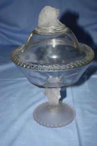 Antique Gillinder Clear Glass Frosted Lion Head 12 " Compote -