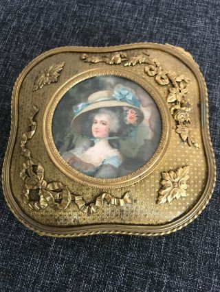 Antique French Gilt Bronze ? Laitons Portrait Miniature Jewelry Box Circa 1900 ?
