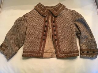 Vintage Victorian Childs Or Doll Coat Jacket Brown Tweed