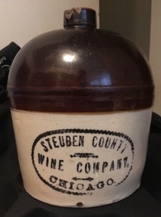 Antique Red Wing Stoneware Advertising Jug - Steuben County Wine Company Chicago