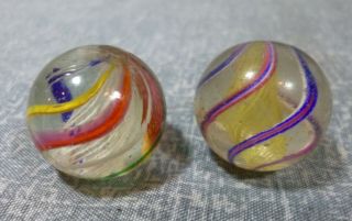 Four Large Antique German Handmade Marbles,  Latticino & Divided Core 3