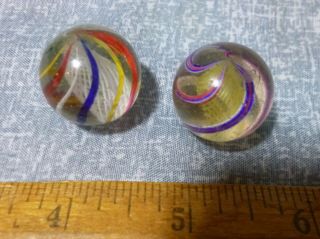 Four Large Antique German Handmade Marbles,  Latticino & Divided Core 4