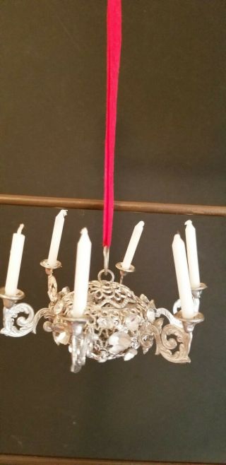 Antique Round Filigree Based 6 Arm Hanging Chandelier With Wax Candles