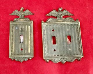 Set Of 2 Vintage Brass Eagle Light Switch Plates Wall Outlet Covers