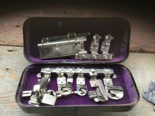 Antique White Sewing Machine Attachments & Box Cast Iron Treadle Parts Vintage