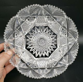Antique American Brilliant Period Cut Glass Low Bowl In Scarce Pattern