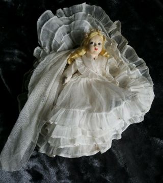 Vintage Lenci - Type Cloth Felt Doll 9 Inch All Bride