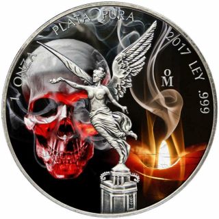 Mexico 2017 1 Onza Libertad Skull Candle 1oz Antique Finish Silver Coin