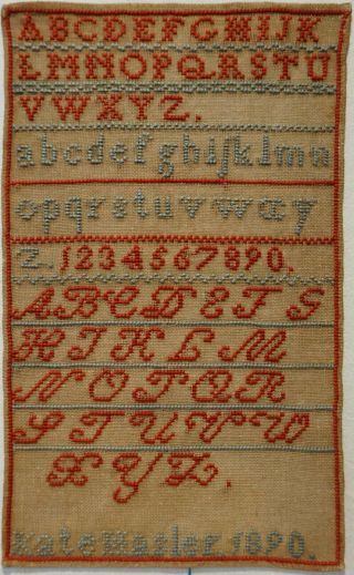 Small Late 19th Century Alphabet Sampler By Kate Hasler - 1890