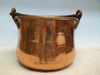 Antique Solid Copper Kettle Pot With Wrought Iron Handle