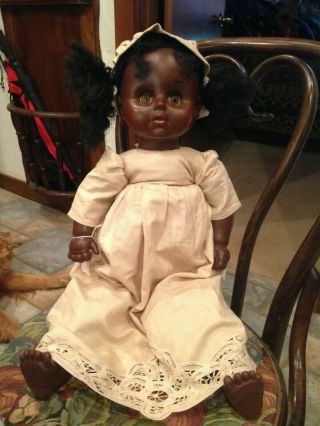 28 In.  Wonderful Female African American Doll With Cloth Body Made In Tiawan