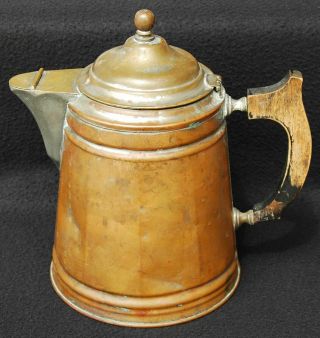 Antique Manning Bowman & Company Copper Coffee Pot With Wooden Handle 1906 Date