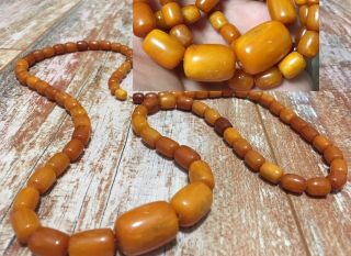 Antique Natural Baltic Amber Butterscotch Eggyolk Graduated Beads Necklace Worry