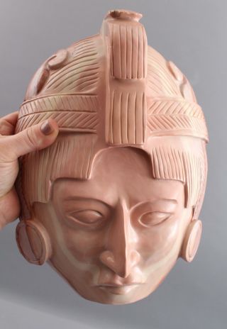 Life Size Large Vintage Hand Carved Aztec Warrior Pink Agate Stone Mask