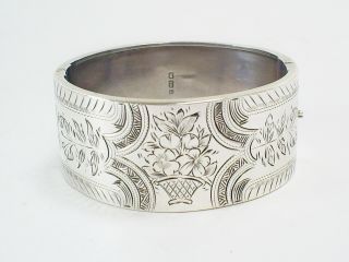 Lovely Antique Victorian Solid Hm Sterling Silver Wide Cuff Bangle/r&co 1883