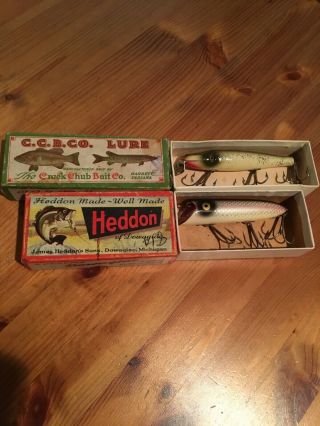 Vintage Creek Chub Pikie Minnow No.  718 & Heddon Dowagiac Basser With Boxes