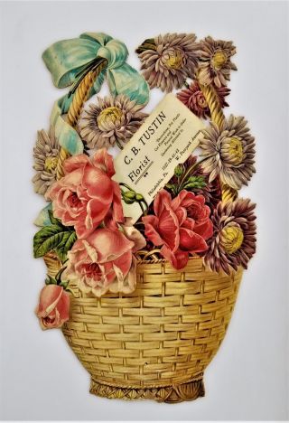 1920s Antique C B Tustin Philadelphia Pa Florist Ad 12.  5 " Sign Cardboard Die Cut