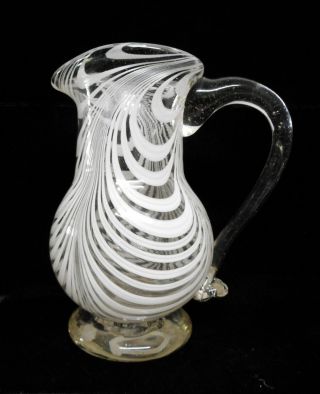 Early American Blown Glass Pitcher South Jersey 19th C.  White Swirl