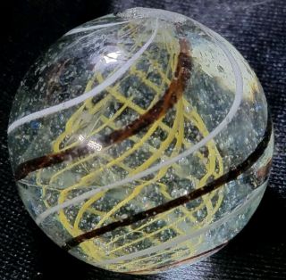 Antique Large German Handmade Cased Yellow Lat Swirl Marble