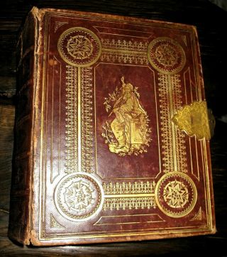 C1860 Holy Bible American Antique Family Civil War Fine Binding Wright Giles Md