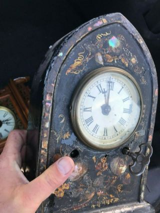 RARE OLD ANTIQUE UPSON BROTHERS CAST IRON COTTAGE FRONT SIDE SHELF MANTLE CLOCK 2