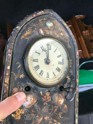 RARE OLD ANTIQUE UPSON BROTHERS CAST IRON COTTAGE FRONT SIDE SHELF MANTLE CLOCK 5